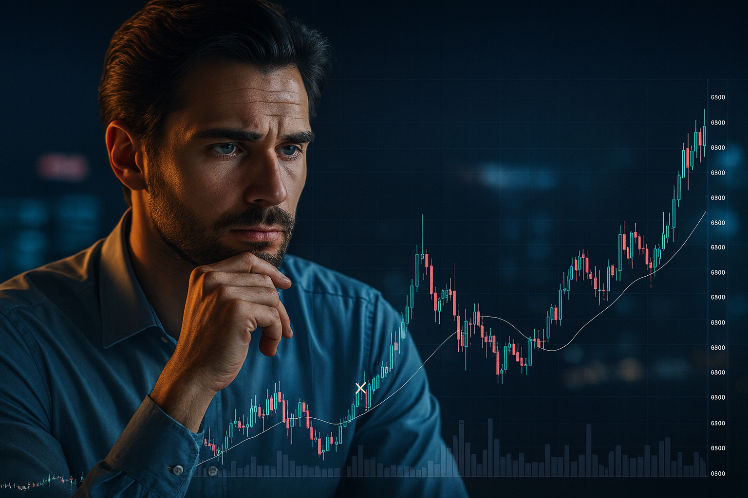 Trader analyzing a stock market candlestick chart with a false breakout pattern.